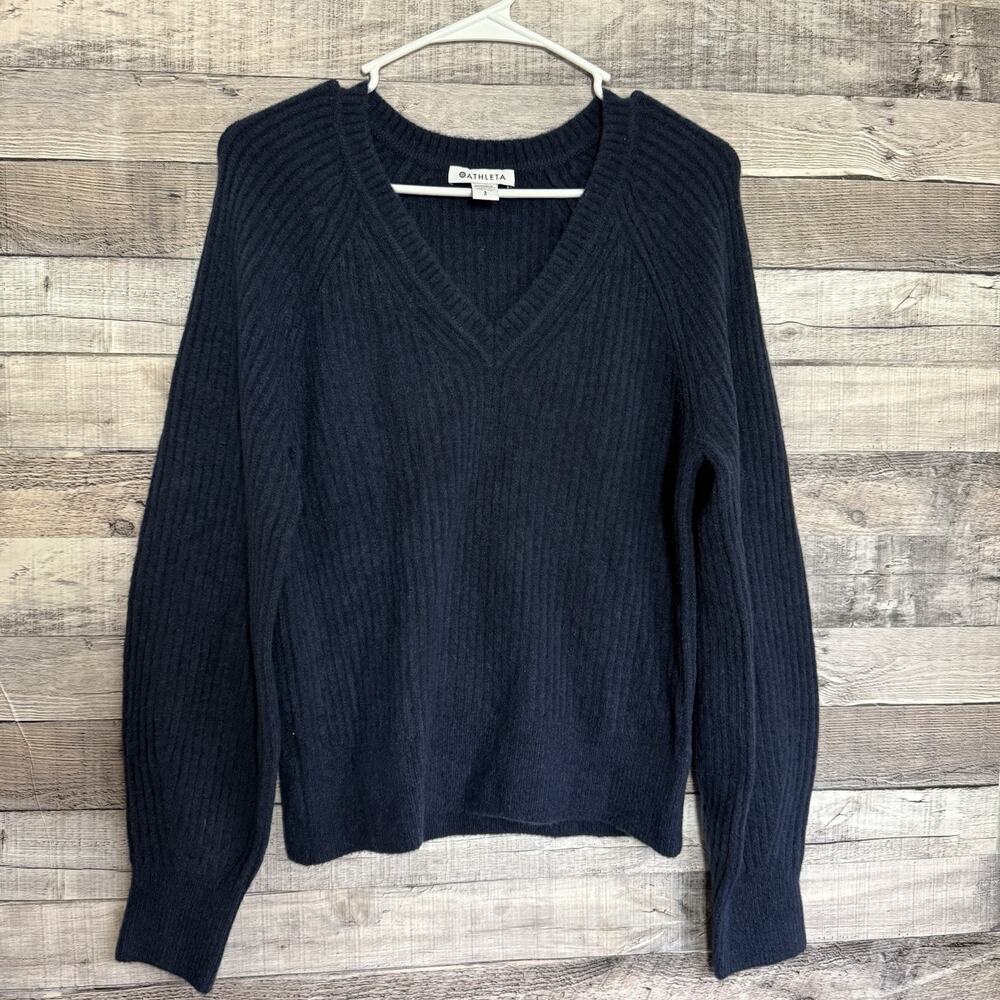 Athleta Women's Merino Wool Blend V-Neck Sweater Long Sleeve Blue Size S